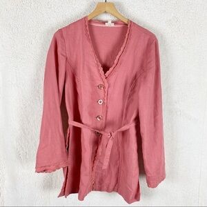 J Jill Pink Linen Button-down Jacket with Tie S